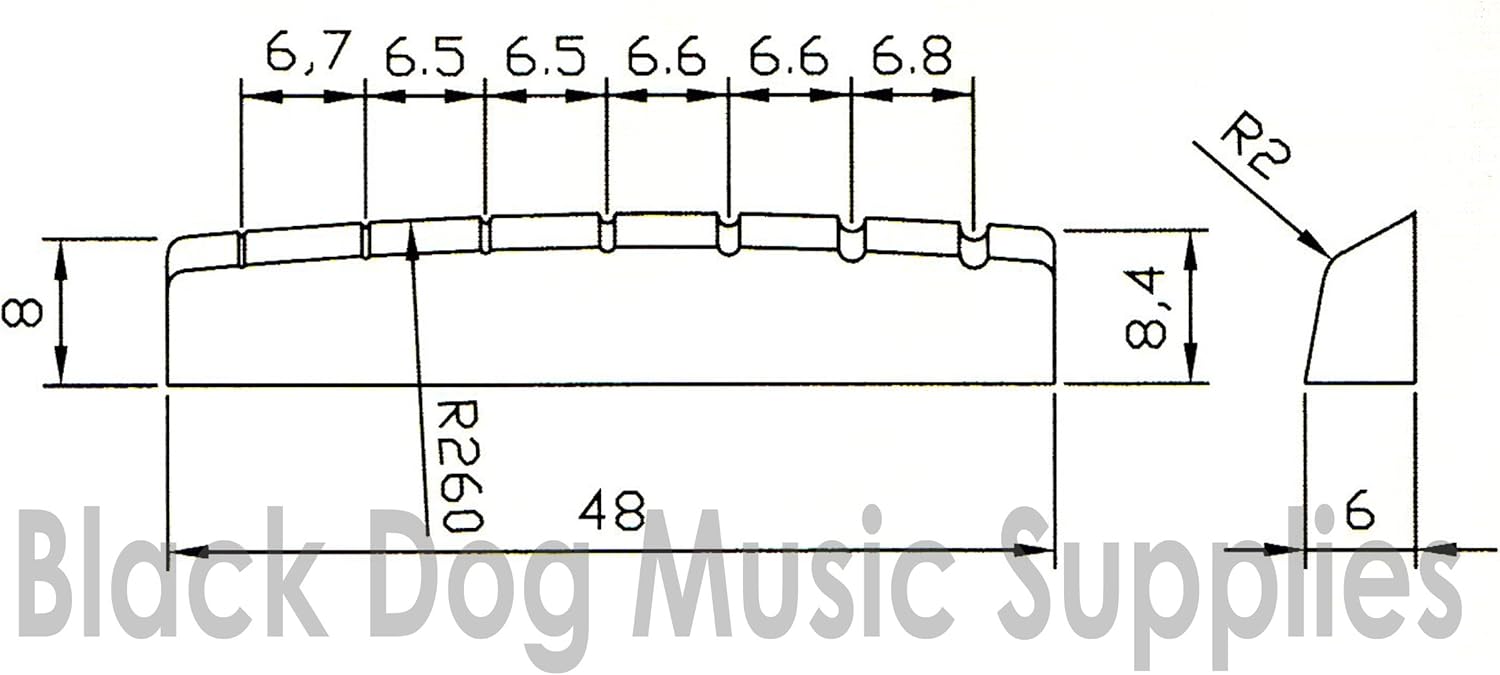 Seven string guitar top nut 48mm wide in white, Tough UREA resin BigaMart