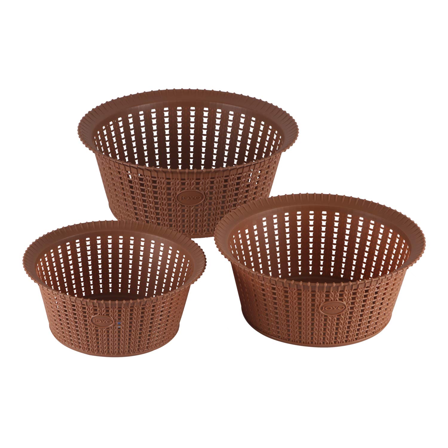 JOYO PLASTICS Knit Basket 1, 2, 3 (3 Pcs Set) with Jali Chocolate Dark