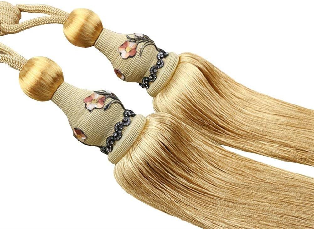Turbokey 2pcs Tassel Tieback Rope Cord for Holding Curtains Braided Drapes Long Tassel Gold Curtain Holdbacks Pom Tassel Curtains (Gold)
