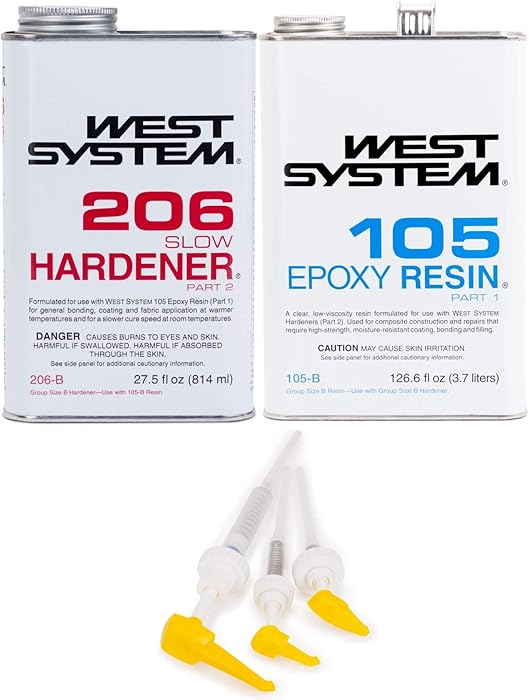West System 105-B Epoxy Resin (.98 gal) with 206-B Slow Epoxy Hardener (.86 qt) and Epoxy Metering Pump Set