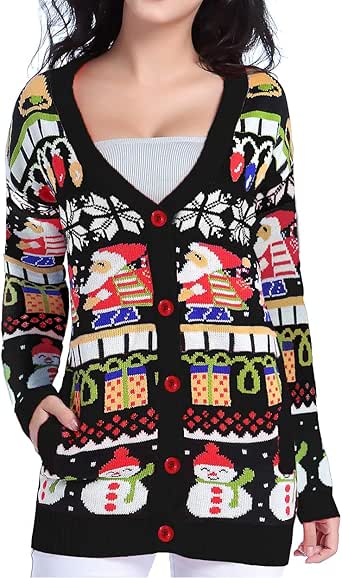 v28 Ugly Christmas Sweater for Women Reindeer Funny Merry Knit Sweaters Cardigan at Amazon Women 