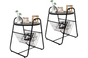 ECOMEX Outdoor Side Tables Set of 2, 2 Tier Round Metal Patio Side Table Small Outdoor Side Table with Metal Frame, Industrial Outdoor Table for Bedroom Balcony Patio,Black 2PCS