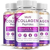 Multi Collagen Peptides Softgel - Type I, II, III, V, X - Hydrolyzed Collagen Peptides with Biotin, Vitamin C, Hyaluronic Acid, Supports Skin Hair Nail, Grass-Fed, Non-GMO, 60 Softgel, 3 Pack