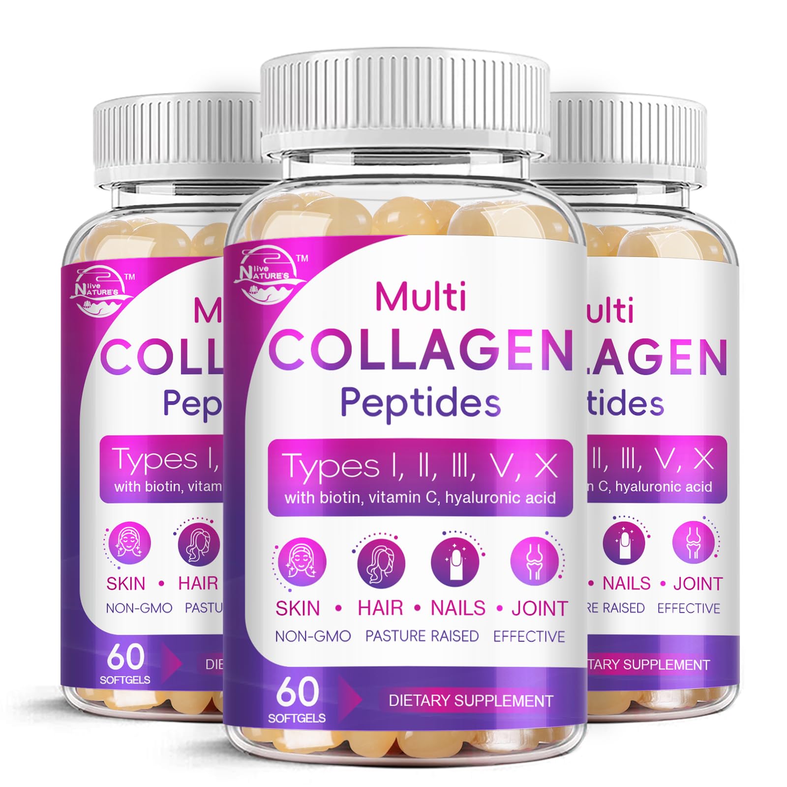 multi collagen peptides softgel - type i, ii, iii, v, x - hydrolyzed collagen peptides with biotin,