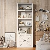 MXV 6 Tier 71" Tall Wooden Bookshelf&Bookcase with Doors, Storage Shelves Organizer, Floor Standing Modern Display Cabinet Shelves, Home Decor Furniture for Home Office, Living Room, Bedroom, White