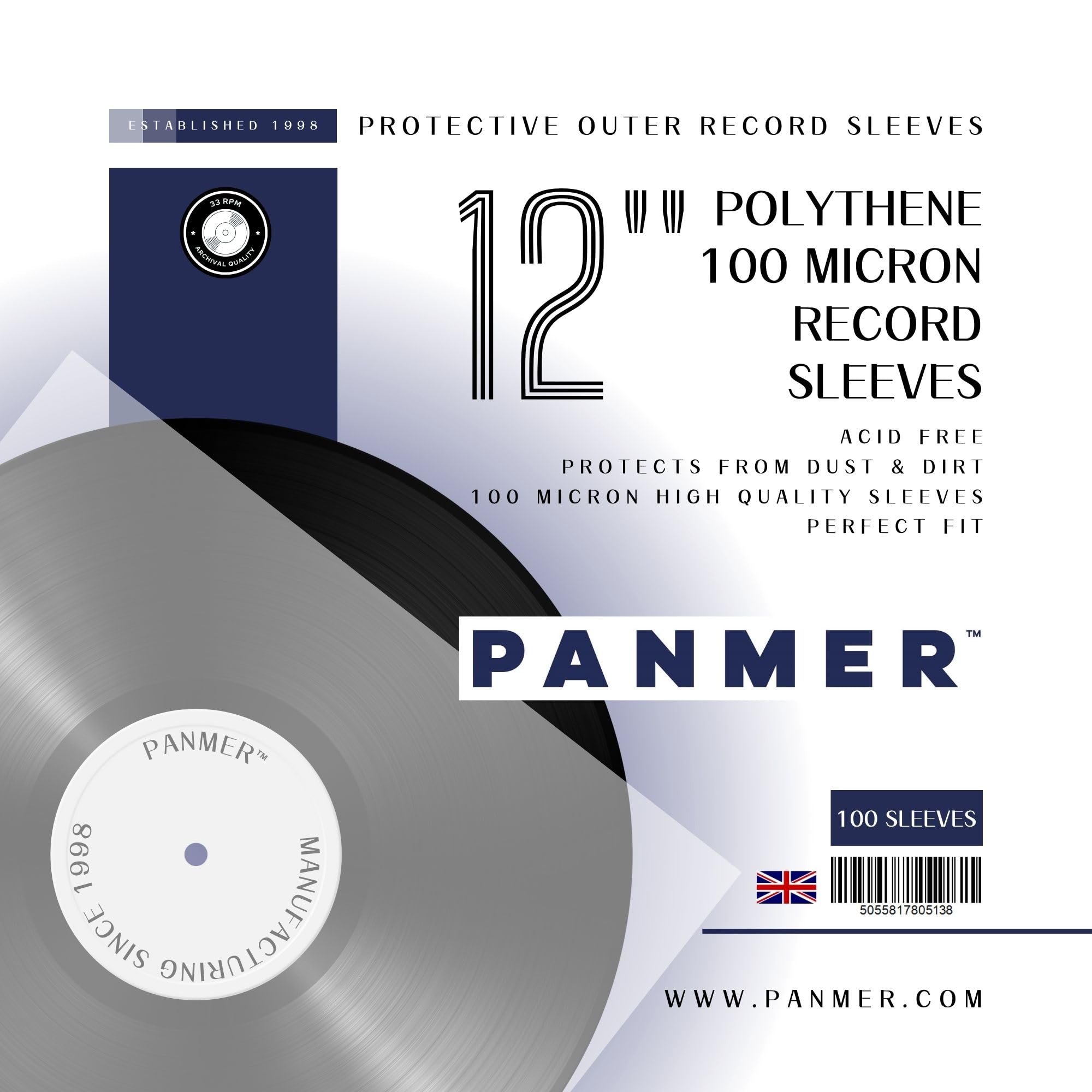 12" inch Vinyl Record 450 Gauge Polythene Sleeves Premium Quality Pack of 100