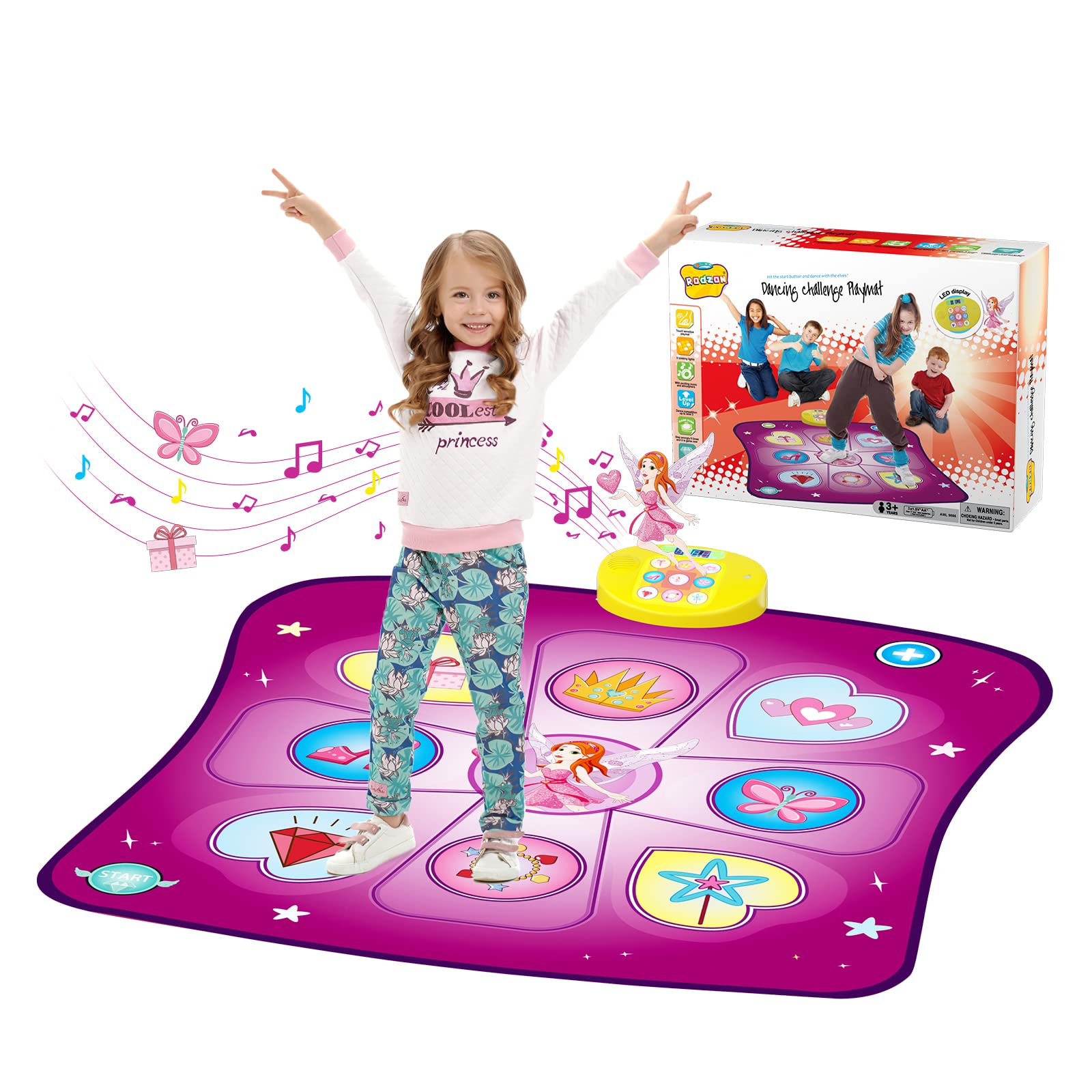 Dance Mat Toys for Girls, Play Mat with LED Lights, Adjustable Volume, 3 Game Modes, Built-in Music, Dance Game Pad Toy Christmas Birthday Gifts for 3 4 5 6 7 8 9+ years old kids