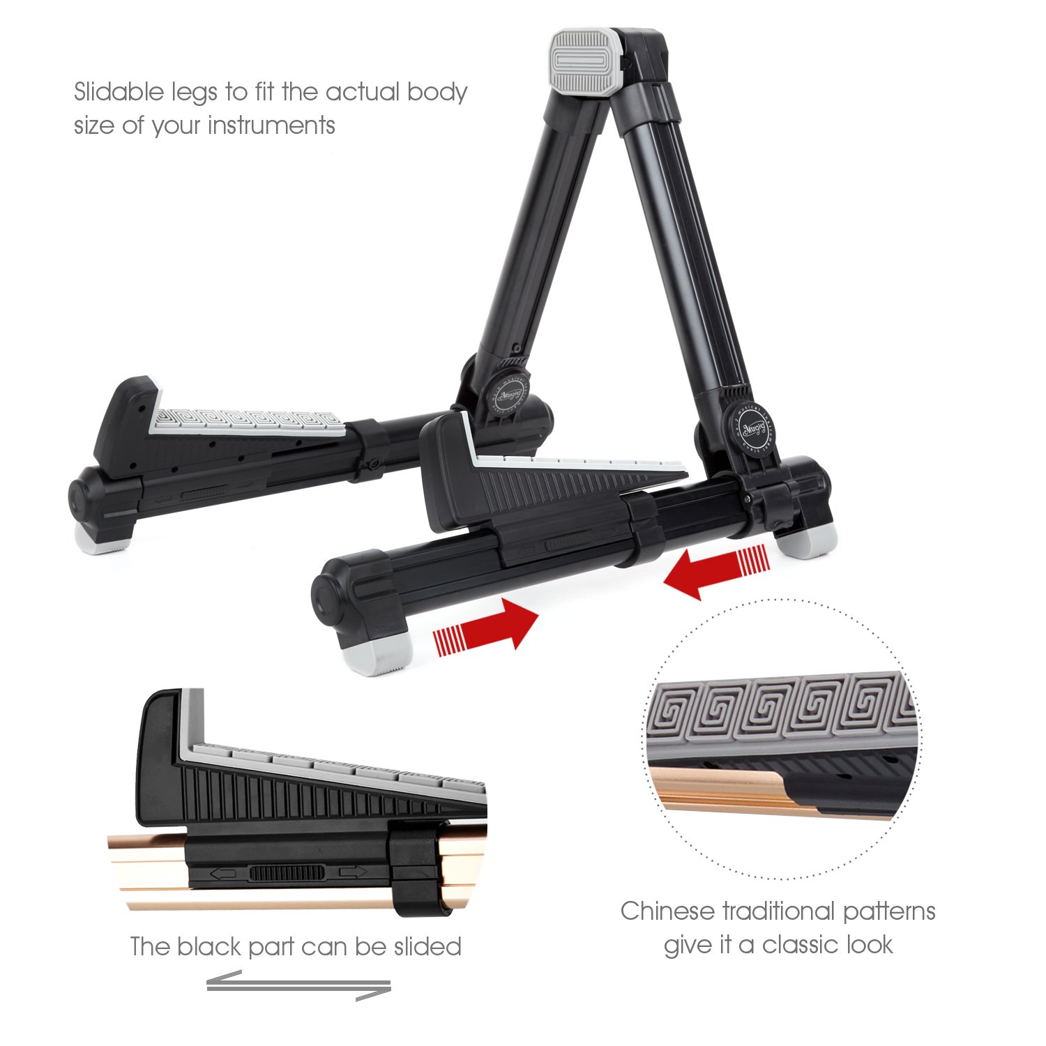 Universal Design Portable Adjustable Folding A-Frame Professional Travel Stands for Acoustic/Electric/Classical Guitar,Bass,Banjo (Black)