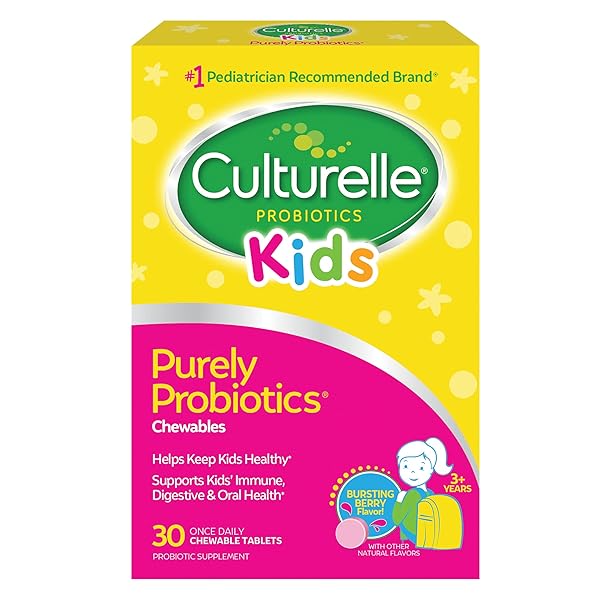 CULTURELLE KIDS CHEWABLE DAILY PROBIOTIC FOR KIDS, AGES 3+, 30 COUNT, #1 PEDIATRICIAN-RECOMMENDED BRAND, NATURAL BERRY FLAVORED DAILY PROBIOTICS FOR DIGESTIVE HEALTH, ORAL CARE & IMMUNE SUPPORT