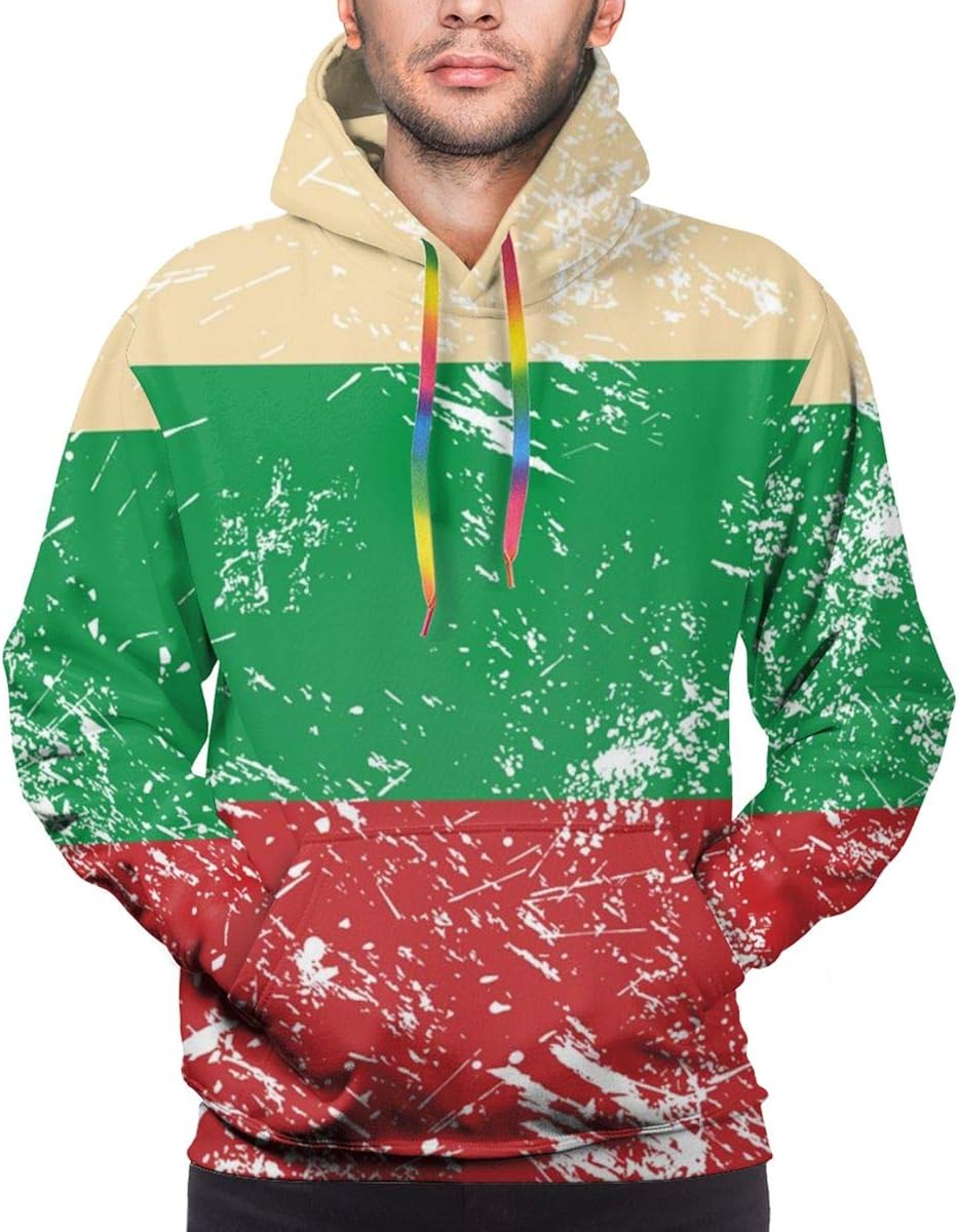 Bulgaria Retro Flag Men's Long Sleeve Hoodie Novelty Sport Pockets