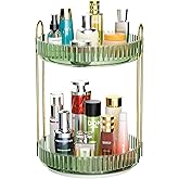GTI 360°Rotating Makeup Organizer, 2 Tier Bathroom Counter Organizer,Large Capacity Perfume Cosmetics Skincare Vanity Organizers, Dresser Spinning Countertop Organizer and Storage for Women (Green)