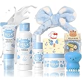 8 PCS Facial Skin Care Sets & Kits, Milk Skincare Set, Travel Skincare Set for Women & Teens, Hydrating Milk Skincare Routine for Girls 10-12, Brilliant Self Care Kit, Deep Moisturizing Gentle