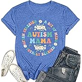 Autism Mama Shirt Autism Awareness Shirt for Women Crewneck Inspirational Short Sleeve Tee Tops
