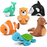 Tub Works&reg; Marine&trade; Mold Free Bath Toys, 6 Pack | Sealed, No Hole Bath Toys Design Keeps Moisture Out | Soft, Squeezable &amp; Float on Water | Easy-Grip Baby &amp; Toddler Bath Toy Set | Great Baby Pool Toys