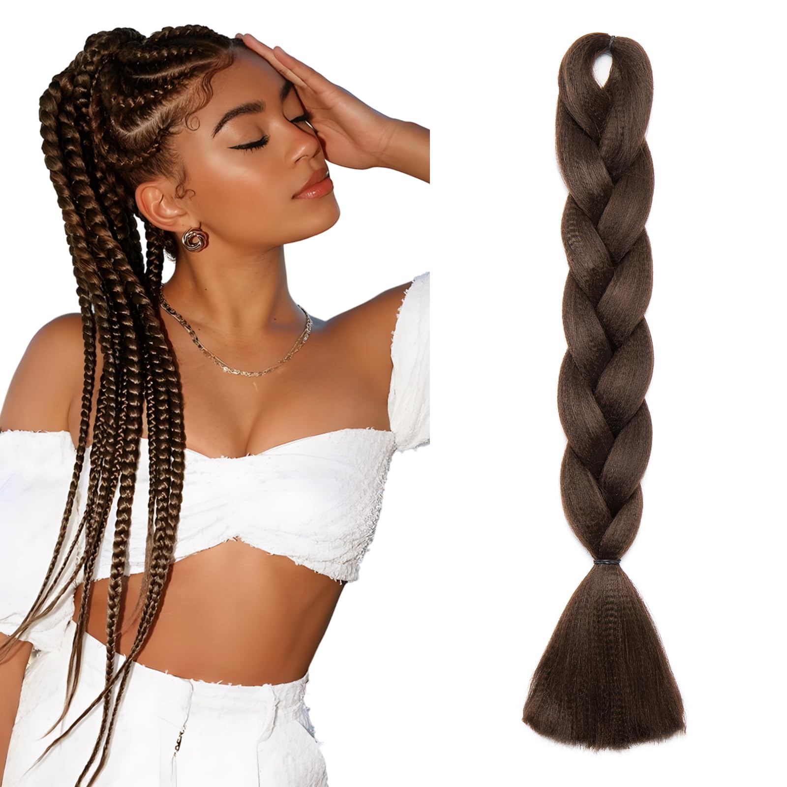Ombre 4 Tones Braiding Hair Extensions Jumbo Braids Hair Extension Jumbo Braiding for Twist Braiding 24",1 Bundles - Dark Brown