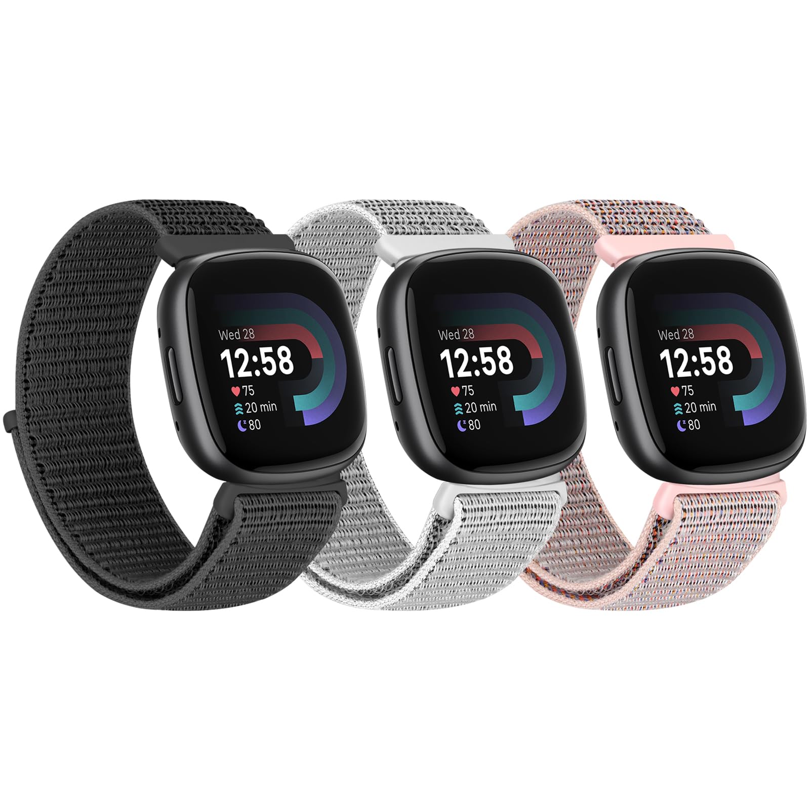 Tiptops Nylon Straps Compatible with Fitbit Sense 2/Fitbit Sense/Fitbit Versa 4/Fitbit Versa 3 Bands Women Men, Soft Nylon Adjustable Breathable Strap Solo Loop Replacement Wristband — image 1