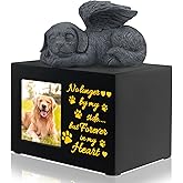Pet Urns for Ashes, Large Wooden Pet Urns for Dog or Cat Ashes with Dog Angel, Memorial Keepsake Memory Box with Photo Frame, Loss Pet Sympathy Remembrance Gift (Large - Forever)