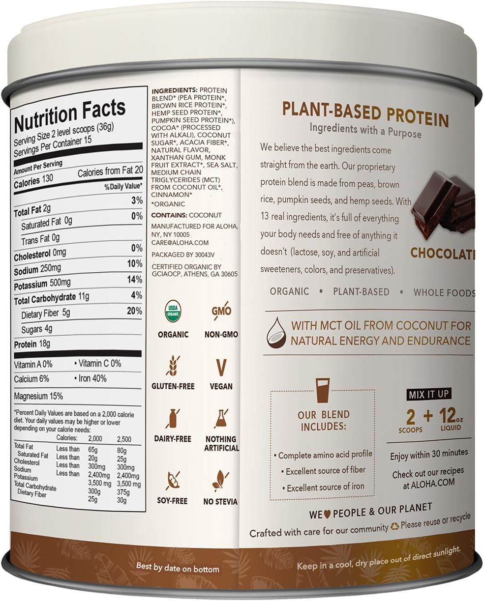 Plant-Based Protein Powder | Organic Chocolate Keto Friendly Vegan Protein with MCT Oil, 19 oz, Makes 15 Shakes, Vegan, Gluten Free, Non-GMO, Stevia Free & Erythritol Free, Soy Free, Dairy Free & Only 4g Sugar: Health & Personal Care