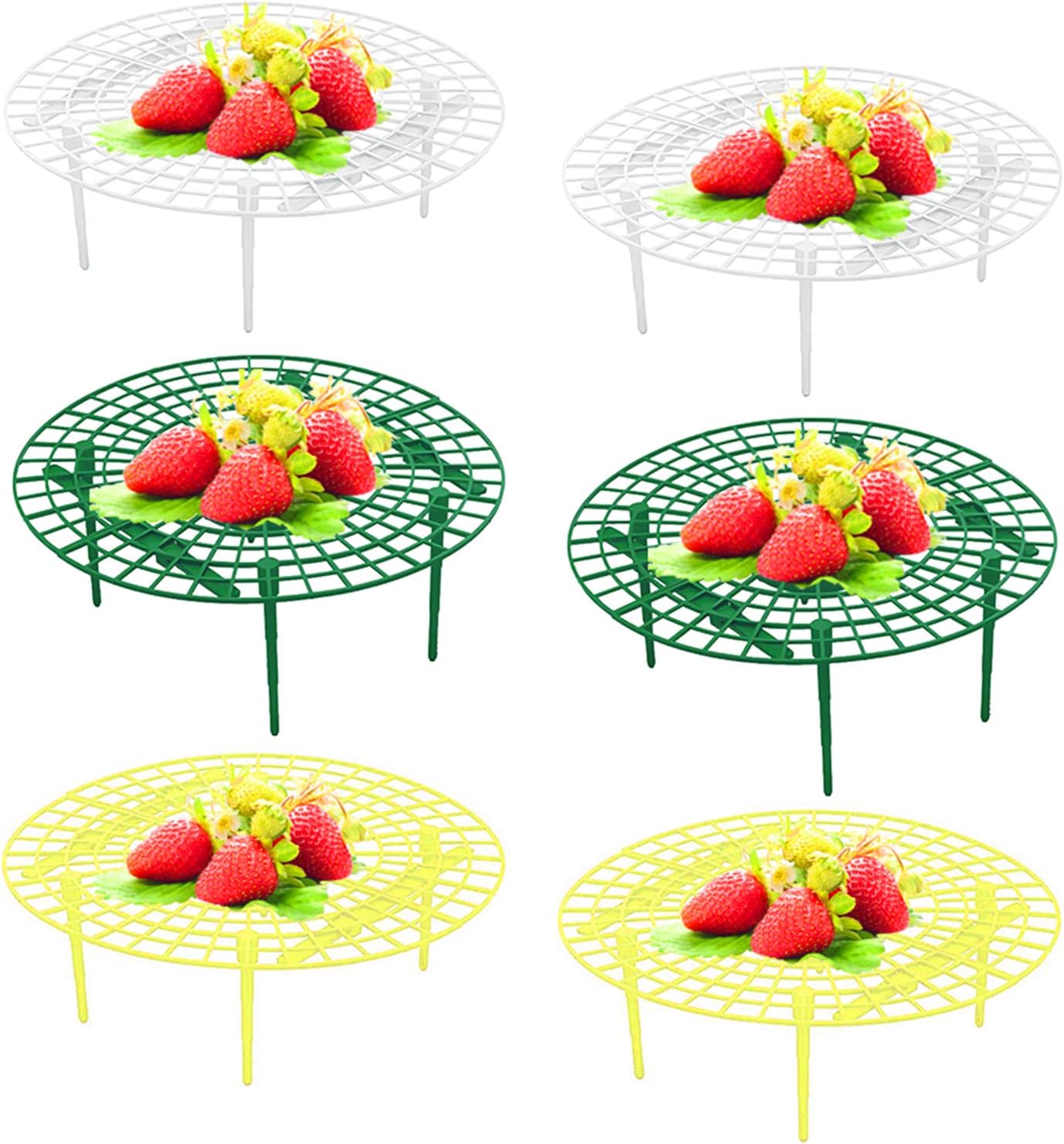 AUHOKY 6 Packs Strawberry Supports Plant Cages Cradles, Premium Plastic Vegetable Growing Rack Plant Climbing Rack, Garden Stand Keeping Fruit Elevated to Avoid Ground Rot(Green+Yellow+White)