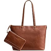 S-ZONE Leather Tote Bag for Women Large Shoulder Bag Work Top Handle Handbag Satchel Purse 2Pcs Set