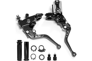 VUOZIP 7/8" 22mm Motorcycle Brake Lever Handlebar Master Cylinder Clutch Levers Left & Right Set + Hand Grips + Handlebar Ends Set for Harley Honda Kawasaki Suzuki Yamaha (Black)