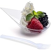 DLux 100 4-in Tear Drop Mini Appetizer Plates with Forks, Reusable Clear Plastic Spoons - Desserts and Appetizers Dishes Serv
