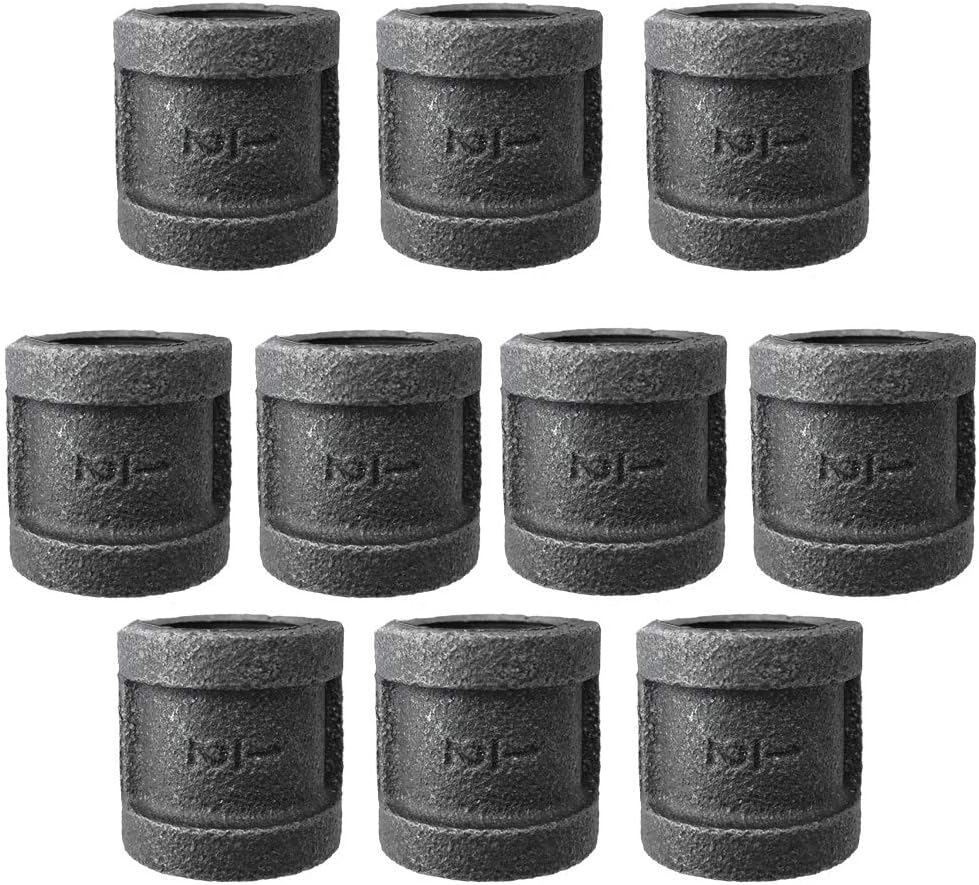 IBEUTES 10-Pack Black Malleable Iron Cast Pipe Fitting 1/2", Coupling, DIY Pipe Furniture, 1/2 Inch Threaded Pipe Nipples Industrial Piping Plumbing Supplies