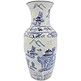 Galt International 18" Blue and White Fishtail Style Ceramic Porcelain Vase Classic Temple Landscape Design