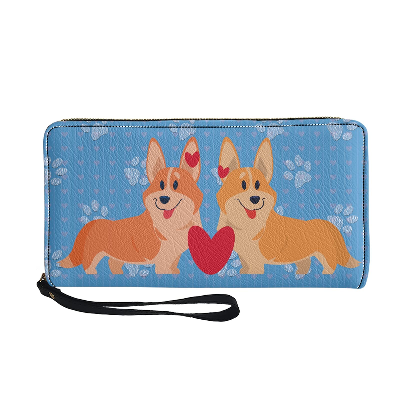 STUOARTE Corgi Couple Pattern Pu Leather Wallet for Women, Multiple Credit Card Slots Mobile Holder Purse, Hipster Clutch Bag for Valentine's Day Gifts