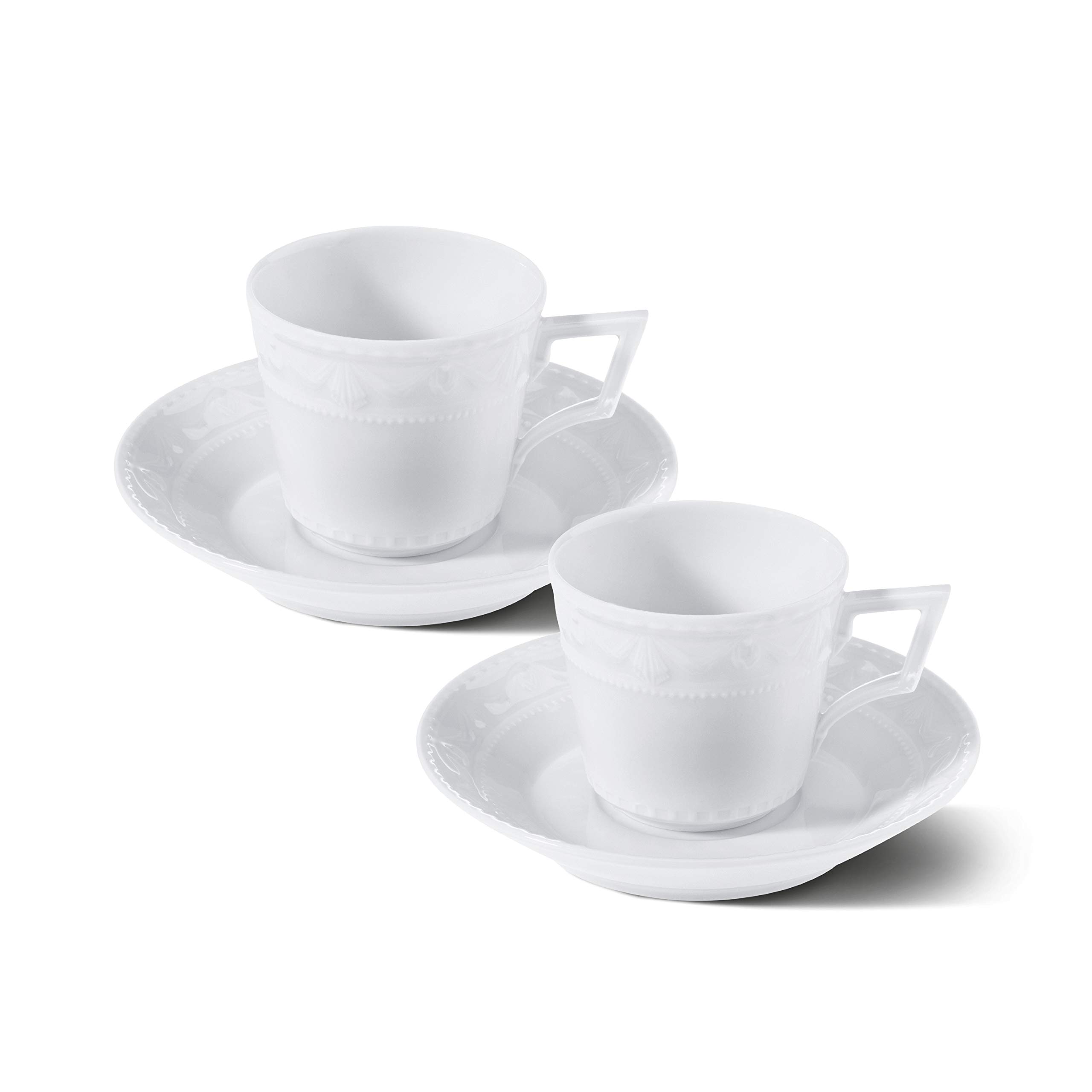 KPM Berlin Kurland Espresso Set 4 Pieces Porcelain Classical Espresso Cups with Saucers Handmade, White