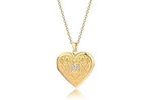 Badu Gold Initial A-Z Necklace for Women Heart Photo Lockets that Hold Picture Love Image Cubic Zirconia Necklace