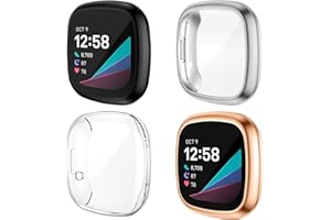 NANW 4-Pack Screen Protector Case Compatible with Fitbit Sense and Versa 3, Soft TPU Plated Bumper Full Cover Protective Cases for Sense Smartwatch