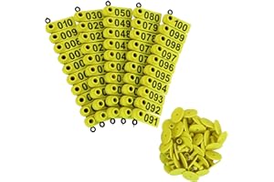 VET.PLUS Ear Tags for Goats Sheep Lambs Hogs, Made of Real TPU Material, Yellow Color 100pcs, Numbered 001-100