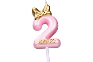 Nuanchu Pink Number 2 Candle Girl Happy Birthday Topper, for Birthday Cake Baking Celebration Reunions Anniversary Party Supplies