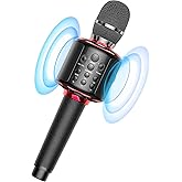 Wireless Bluetooth Karaoke Microphone, Built-in Loud Speaker for 10H Playback, Add Reverb/Duet Mode/Earbuds Monitoring, Portable Karaoke Machine for Entertainment & Singing Practice (Black&Red)