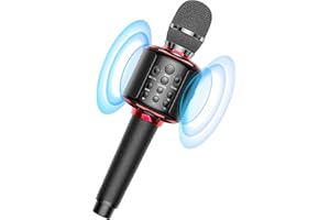 METFUT Wireless Bluetooth Karaoke Microphone, Built-in Loud Speaker for 10H Playback, Add Reverb/Duet Mode/Earbuds Monitoring, Portable Karaoke Machine for Entertainment & Singing Practice (Black&Red)
