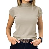 Saodimallsu Womens Short Sleeve Sweater Mock Neck Summer Casual Basic Knit Slim Fitted Pullover Tops Shirt