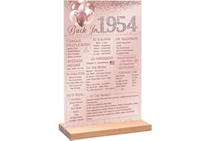 Vlipoeasn Pink 70th Birthday Table Decoration for Women, Vintage 1954 Poster, Large Rose Gold Back in 1954 Acrylic Table Sign with Stand, 70th Class Reunion Decor, 70 Year Old Birthday Party Supplies