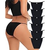 LEVAO Cotton Underwear for Women Sexy String Bikini Lace Cut Out Panties Stretch Ladies Cheeky Briefs 6 Pack S-XL