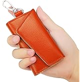 BAKUN Compact Leather Car Key Case, Key Holder Key Organizer Wallet, With 6 Hooks(Orange)