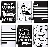 TecUnite 6 Pcs Dachshund Kitchen Towels Set Funny Long Dog Dishtowels Cute Dachshund Absorbent Decorative Hand Tea Towels for Cleaning Drying Women Mom Dog Lovers Housewarming Gifts Decor