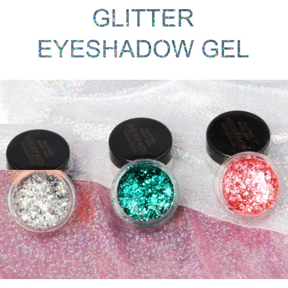 Chunky Body Hair Glitter Gel, Liquid Glitter Eyeshadow Body Gel Festival Glitter Cosmetic Face Hair Nails Makeup Long Lasting Sparkling (2)