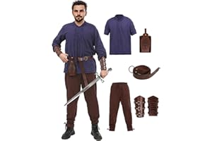 KUGVDI Renaissance Costume men Medieval Costume Men Viking Costume set Halloween mens Renaissance Costume Accessories