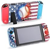 LEOPOM American Flag Baseball Switch Cover Case Protector Dockable Switch Protective Case Cover Accessories USA Baseball Gifts Ideas for Switch American Flag Baseball Game Player