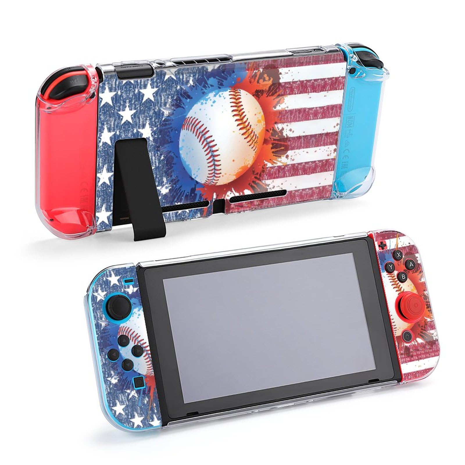 LEOPOM American Flag Baseball Switch Cover Case Protector Dockable Switch Protective Case Cover Accessories USA Baseball Gifts Ideas for Switch American Flag Baseball Game Player