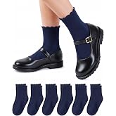 HONGTEYA 6 Pairs Cotton Girls Socks Ruffle Kids Crew Ankle School Uniform