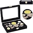 OLYCRAFT 8x6 Inch Black Velvet Badge Display Box Cabinet Brooch Collection Display Case with Clear Window Velvet Badges Display Box Hard Rock Badges Collectible Pins and Medals