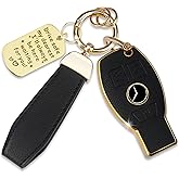 Quekine Soft TPU & Leather Key Fob Cover Compatible with Mercedes Benz AMG C E,C E R G S Series,CL GLK ML GL, with Keychain & Metal Blessing Tag (3 Button Black)