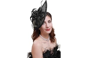 Cizoe Pillbox Hats 20s 50s Vintage Fascinators for Women Tea Party Hats with Feather Mesh Veil Headband