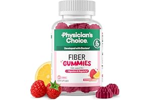 PHYSICIAN'S CHOICE Physician’s Choice Fiber Gummies for Digestive Health & Regularity - Raspberry Lemon Flavor - No Sugar Added & Vegan - Natural Chicory Root Prebiotic Fiber - Daily Gummy for Adults, Women & Men - 60CT